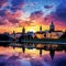 Mesmerizing sunset over the ancient city of Krakow with Wawel Castle