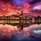 Mesmerizing sunset over the ancient city of Krakow with Wawel Castle