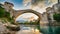 Mesmerizing sunset over the ancient Mostar bridge in Bosnia