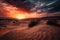 mesmerizing sunset over a desert with dramatic colors and clouds