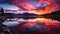 Mesmerizing Sunset over Tranquil Lake: Mountains and Sky Painted with Hues of Orange, Pink, and Purple. Generative Ai.