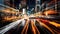 Mesmerizing Time-lapse Photo Capturing Kinetic Energy of Bustling City Intersection at Night. Generative Ai