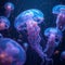Mesmerizing underwater scene jellyfish glow in the poisonous ocean depths