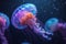 Mesmerizing underwater scene jellyfish glow in the poisonous ocean depths