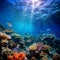 A mesmerizing underwater view of colorful coral reefs surrounded by a variety of fish species. AI Generative