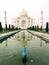 Mesmerizing vertical shot of Taj Mahal and its reflection accompanied by sightseeing people
