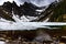 Mesmerizing view of glacier-fed Annette Lake in the Jasper National Park in Canadian Rockies.