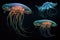 A mesmerizing view of a group of jellyfish gracefully swimming in the open ocean, Bioluminescent sea creatures used as undersea