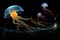 A mesmerizing view of a group of jellyfish gracefully swimming together in the serene waters, Deep-sea creatures communicating via