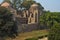 A mesmerizing view of hauz khas lake and garden from the hauz khas fort at hauz khas village at winter foggy morning