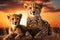 Mesmerizing view of a majestic cheetah family roaming the african savannah at sunset