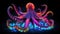 Mesmerizing World of a Magic Huge Octopus with Neon Colors