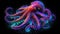Mesmerizing World of a Magic Huge Octopus with Neon Colors