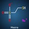 Mesna drug molecule. Structural chemical formula on the dark blue background