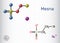 Mesna drug molecule. Structural chemical formula, molecule model. Sheet of paper in a cage