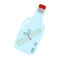 Message in bottle. Letter and pirate note. Blue glass. Cartoon illustration