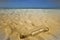 Message in a bottle in the sand of the beach