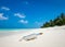 Message in a bottle washed ashore on a tropical beach