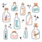Message in a Bottles. Cute hand drawn vector set