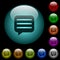 Message box with rows icons in color illuminated glass buttons