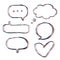 Message bubble forms in risography style. Cloud of thoughts, heart. Surface stickers