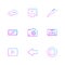 message , monitor , cutter , battery , click , casette , play ,youtube , left ,arrow , stop , eps icons set vector