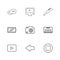 message , monitor , cutter , battery , click , casette , play ,youtube , left ,arrow , stop , eps icons set vector