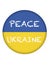 Message Peace Ukraine on round button with Ukrainian flag