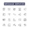 Message services line vector icons and signs. E-mail, Messaging, Chat, Texting, Telegram, WhatsApp, Skype, BBM outline