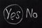 Message yes chalk board. Check test. Decision making choice concept text YES and NO on chalkboard writing yes or no word