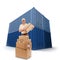 Messenger and blue cargo containers