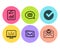 Messenger, Music making and Report document icons set. Verify, Messenger mail and Approved mail signs. Vector