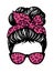 Messy bun, Girl with messy bun and glasses, purple Leopard bandana