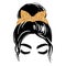 Messy bun with golden glitter bandana or headwrap. Vector woman silhouette. Beautiful girl drawing illustration. Female
