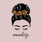 Messy bun hairstyle woman face with leopard bow and glasses