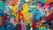 Messy, colorful, artistic paint brush strokes on canvas colorful background