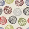Messy colorful striped doodle polka dot background. Abstract round seamless pattern