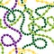 Messy colorful tangled bead necklaces mardi gras colors, seamless pattern, vector