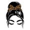 Messy hair bun with leopard bandana or headwrap, vector woman silhouette. Beautiful girl drawing illustration. Female