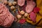 Messy knitter`s table, autumn stuff all around