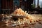 messy popcorn scattered on a wooden table