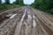 Messy rural dirt road after rain