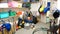 Messy school sports equipment storage area