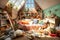 A messy and tidy child\\\'s bedroom with all kinds of things scattered on the floor