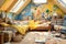 A messy and tidy child\\\'s bedroom with all kinds of things scattered on the floor