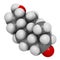 Mesterolone androgen molecule. 3D rendering. Atoms are represented as spheres with conventional color coding: hydrogen white,.