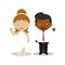 Mestizo bride and black bridegroom Interracial newlywed couple in cartoon style Vector illustration