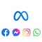 Meta logo. Meta, Facebook rebrand concept. Meta icon in blue color. Social media. Messenger, Instagram, WhatsUp logos. Text. Kyiv