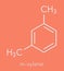 Meta-xylene m-xylene aromatic hydrocarbon molecule. Skeletal formula.