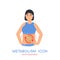 Metabolism icon. Healthy metabolic process, digestion, calories burning, circle arrows on female cartoon character belly